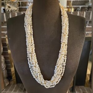 Vintage Multi Strand Faux Pearl Necklace Gold Spacer Beads